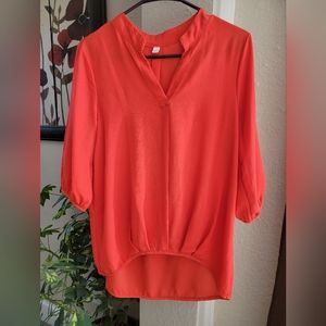 Red Draped Wrap V-Neck Blouse